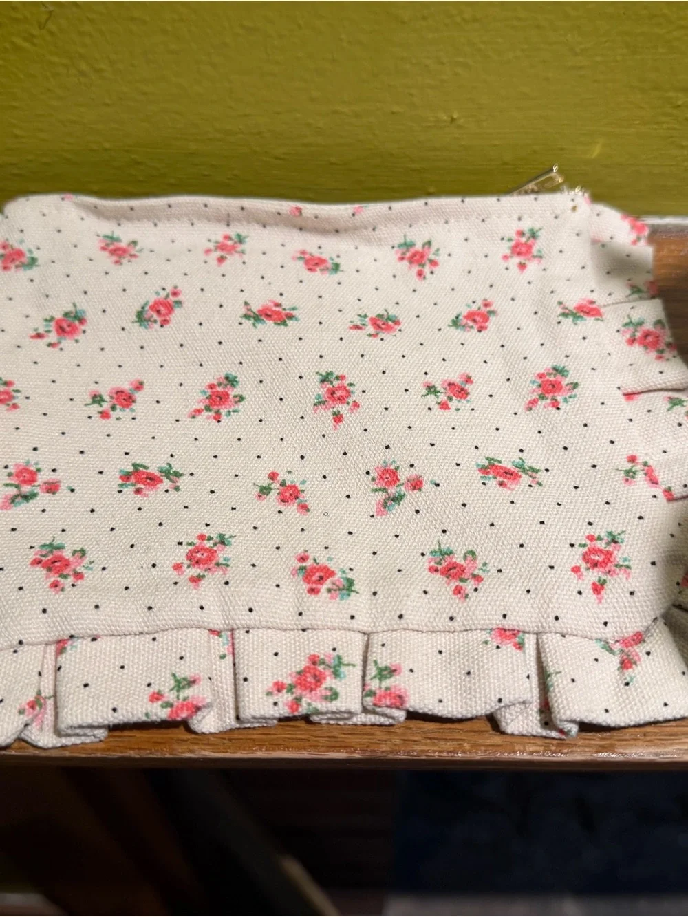 Sézane Floral Ruffle Cotton Top - Cream with Pink Roses